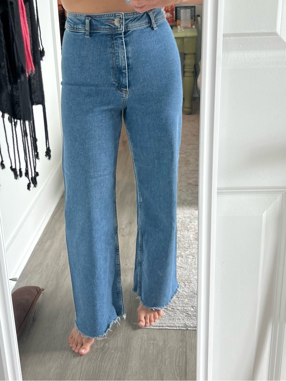 Zara Wide Leg Raw Hem Blue Denim Jeans